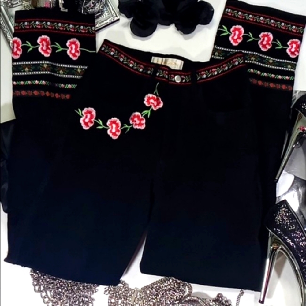 "RAD" Margaret Godfrey Suede Highwaist ViNtAGe Floral Embroidered Pants